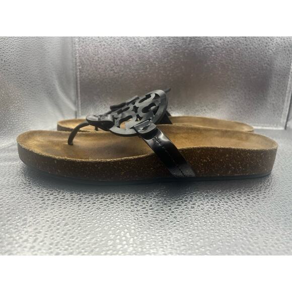 Tory Burch Miller Cloud Black Patent Sandals Flip Flops Women’s Size 7 - Picture 2 of 5